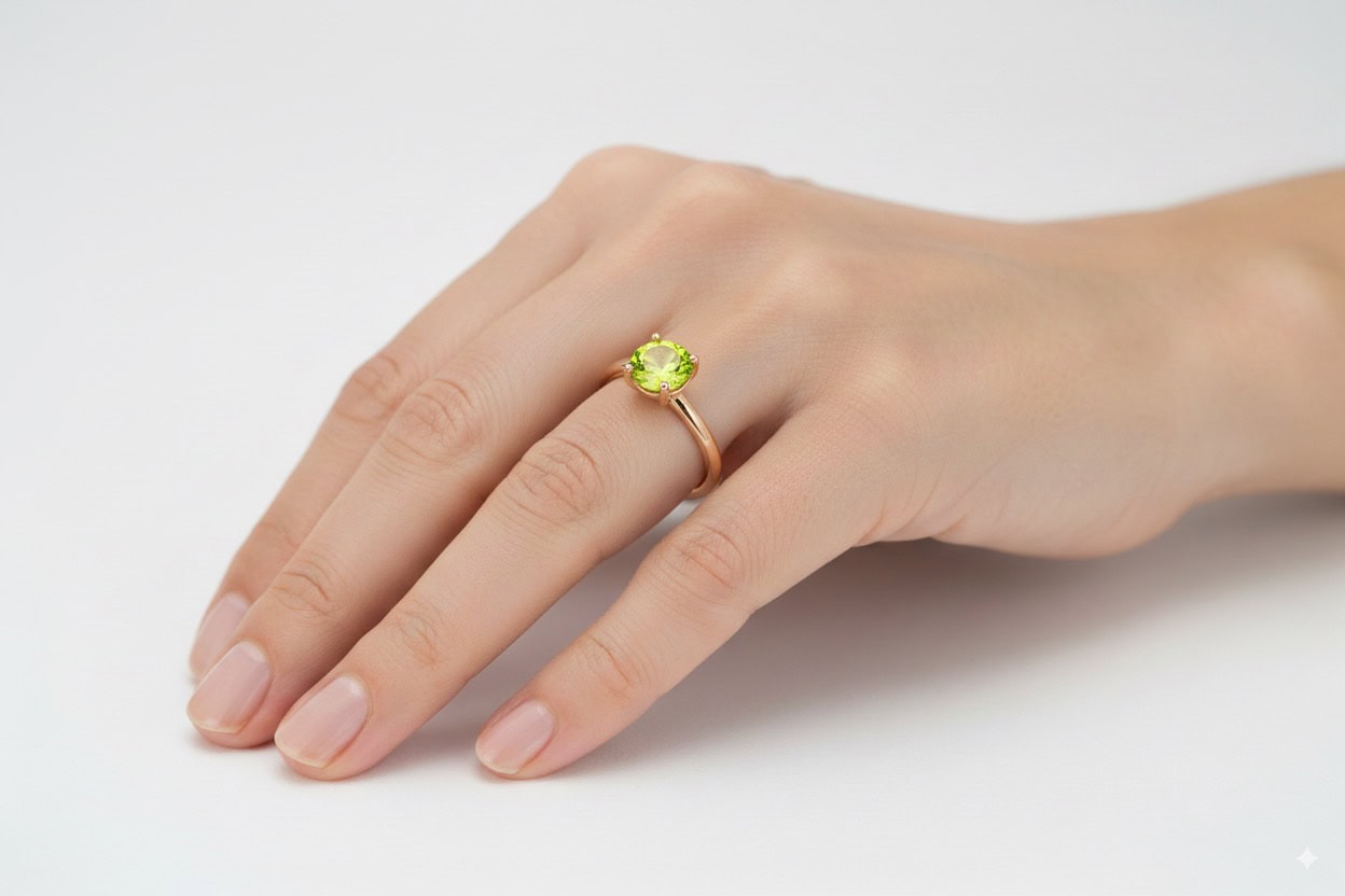 Verlobungsring Grünger Diamant in Roségold, feine Krappenfassung